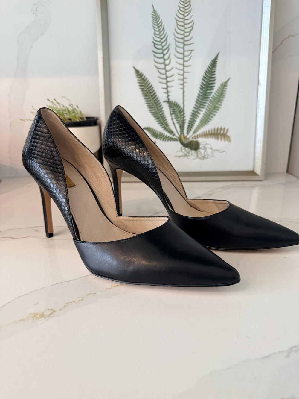 Louise et Cie Hermosah Black Leather & Snakeskin D’Orsay Pumps – Size 11